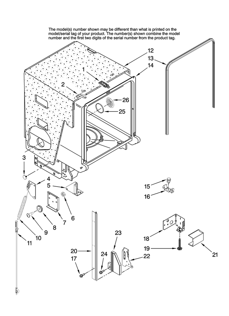 Tub And Frame Parts Diagram and Parts List for ADB1500AWW46  Amana Dishwasher