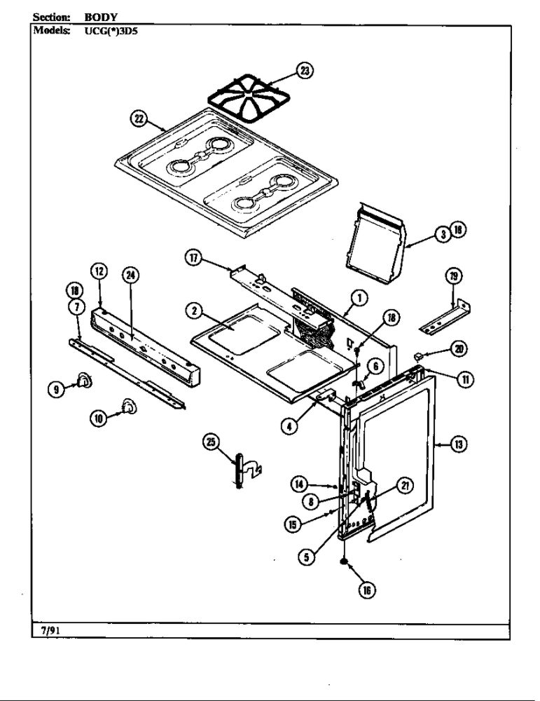 Body Diagram and Parts List for UCGW3D5NW-AD  Crosley Range