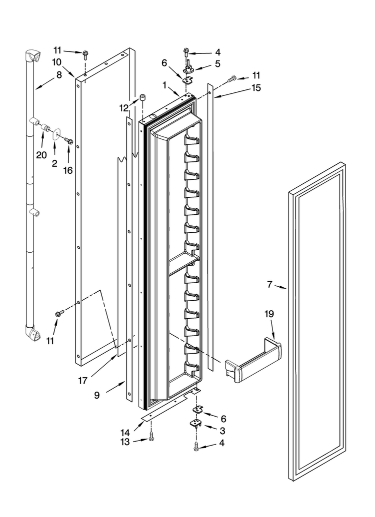 Freezer Door Parts Diagram and Parts List for JS42SEDUDB01  Jenn-Air Refrigerator