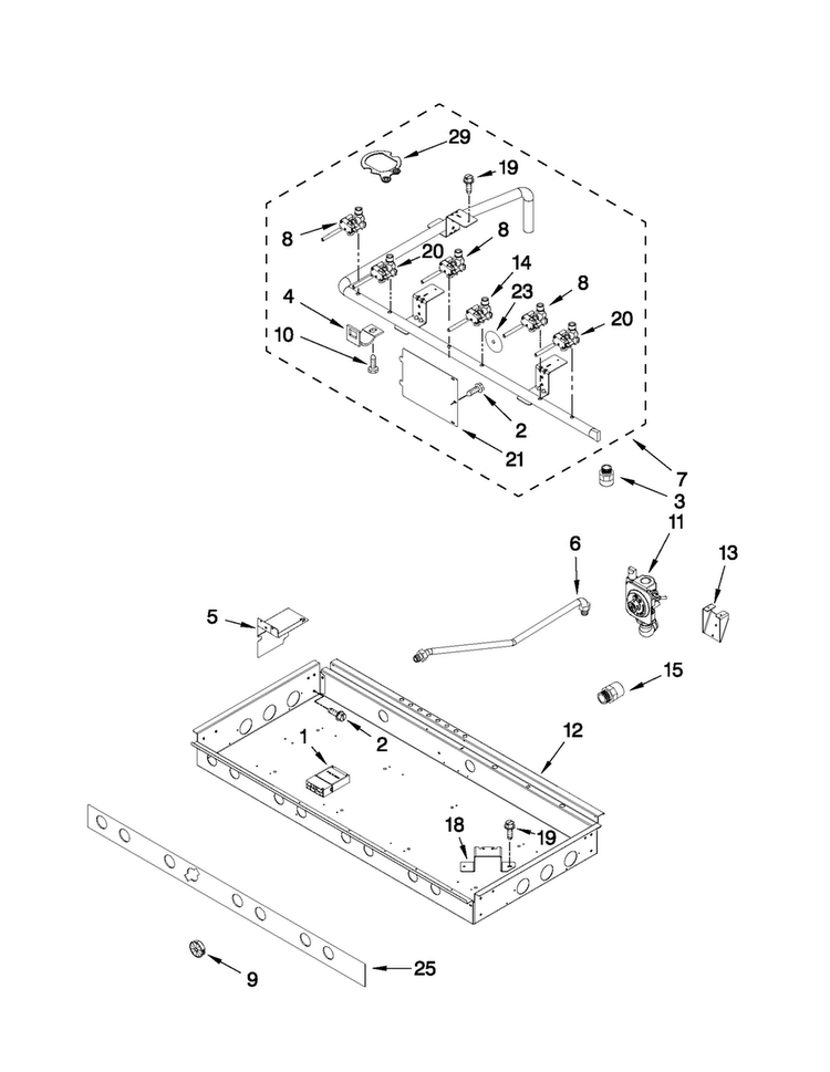Burner Box, Gas Valves, And Switches Diagram and Parts List for JDRP436WP01  Jenn-Air Range