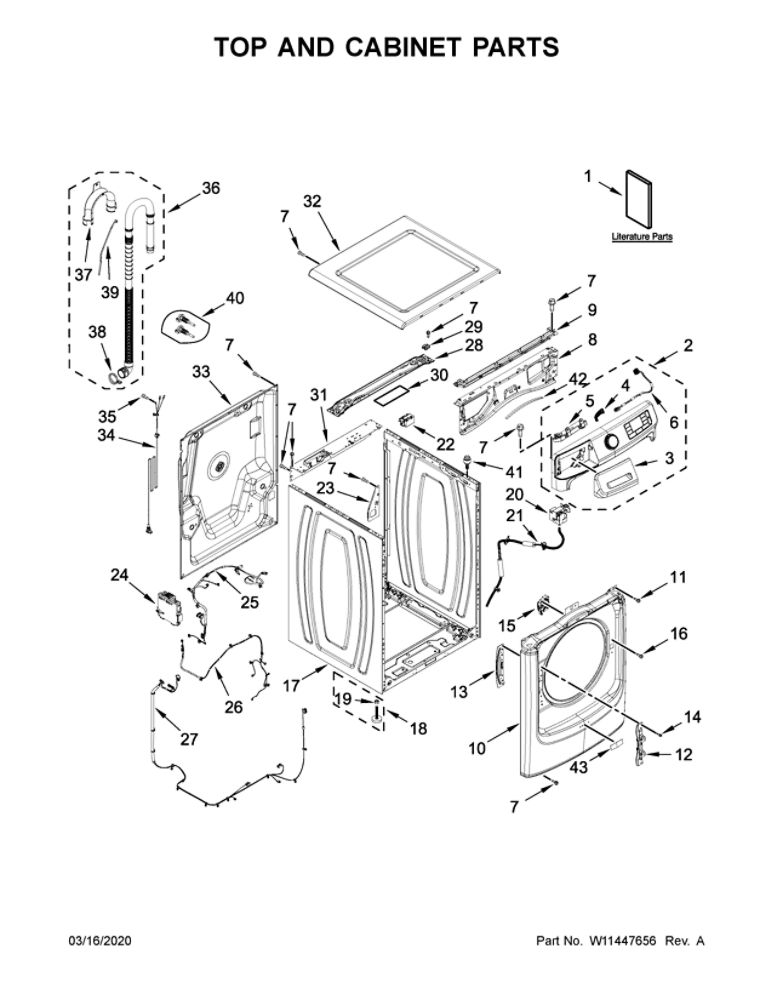 Top And Cabinet Parts Diagram and Parts List for MHW8630HW2  Maytag Washer