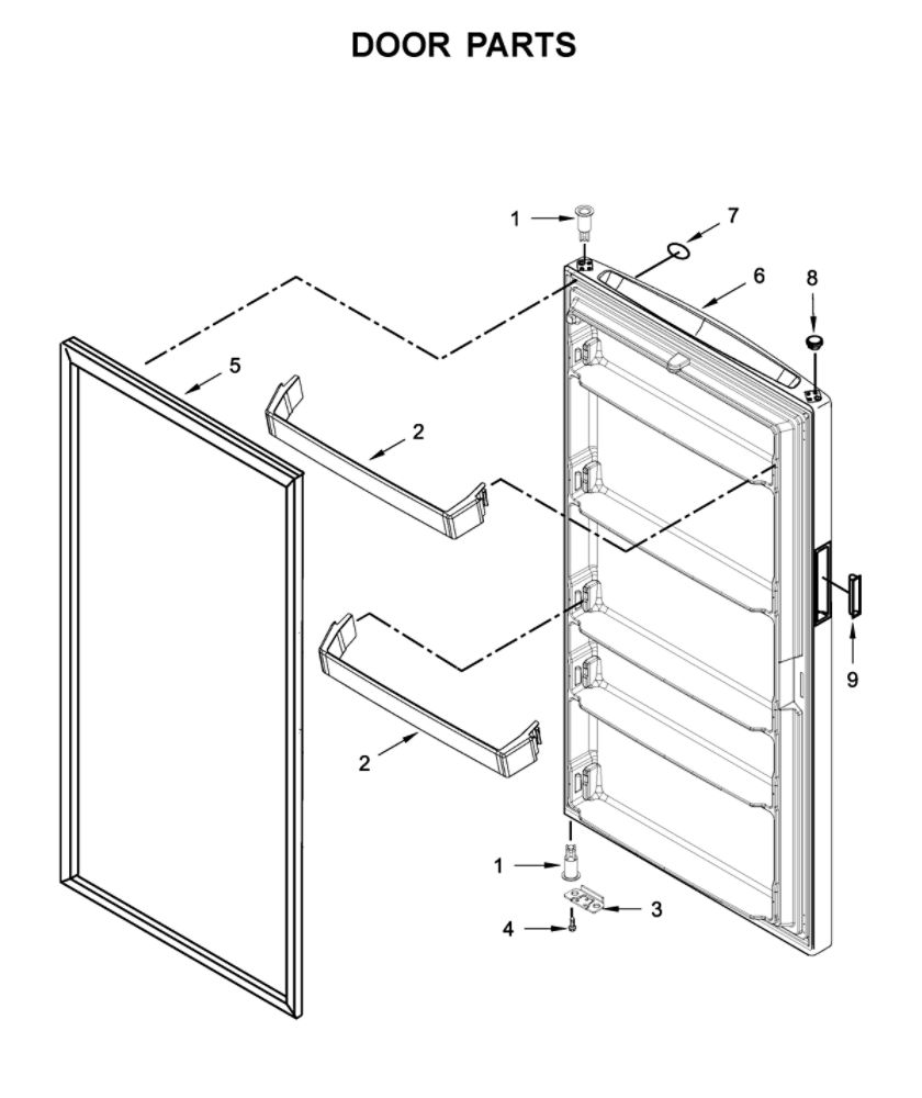Door Parts Diagram and Parts List for AZF33X16DW06  Amana Freezer