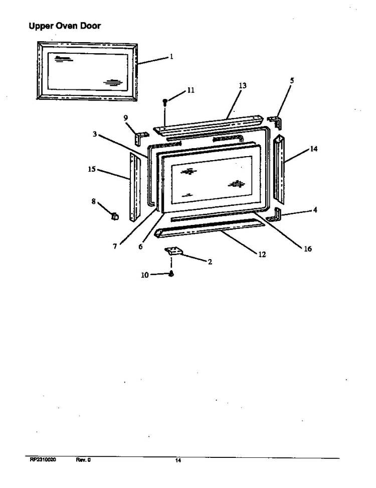 Upper Oven Door Diagram and Parts List for RST399UL-P1132621NL  Caloric Range