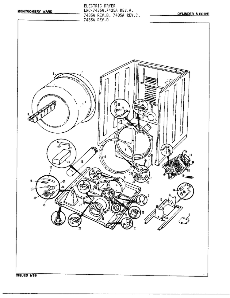 Cylinder And Drive Diagram and Parts List for 7435A  Norge Dryer