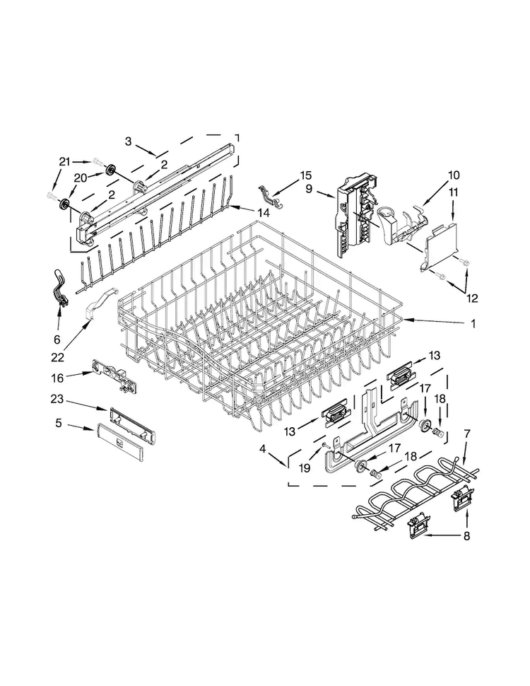 Upper Rack And Track Parts Diagram and Parts List for JDB3650AWF3  Jenn-Air Dishwasher