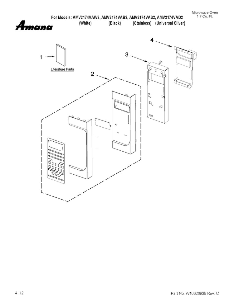 Control Panel Parts Diagram and Parts List for AMV2174VAS2  Amana Microwave