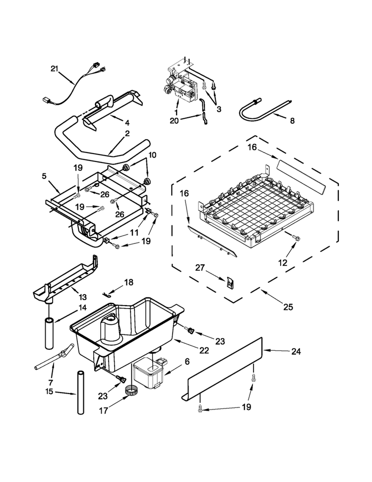 Evaporator, Grid, And Water Parts Diagram and Parts List for MIM1555YRS2  Maytag Ice Maker
