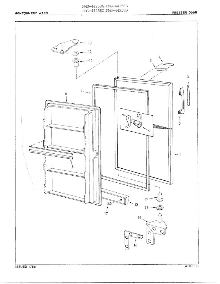 Freezer Door Diagram and Parts List for 44258B  Admiral Freezer
