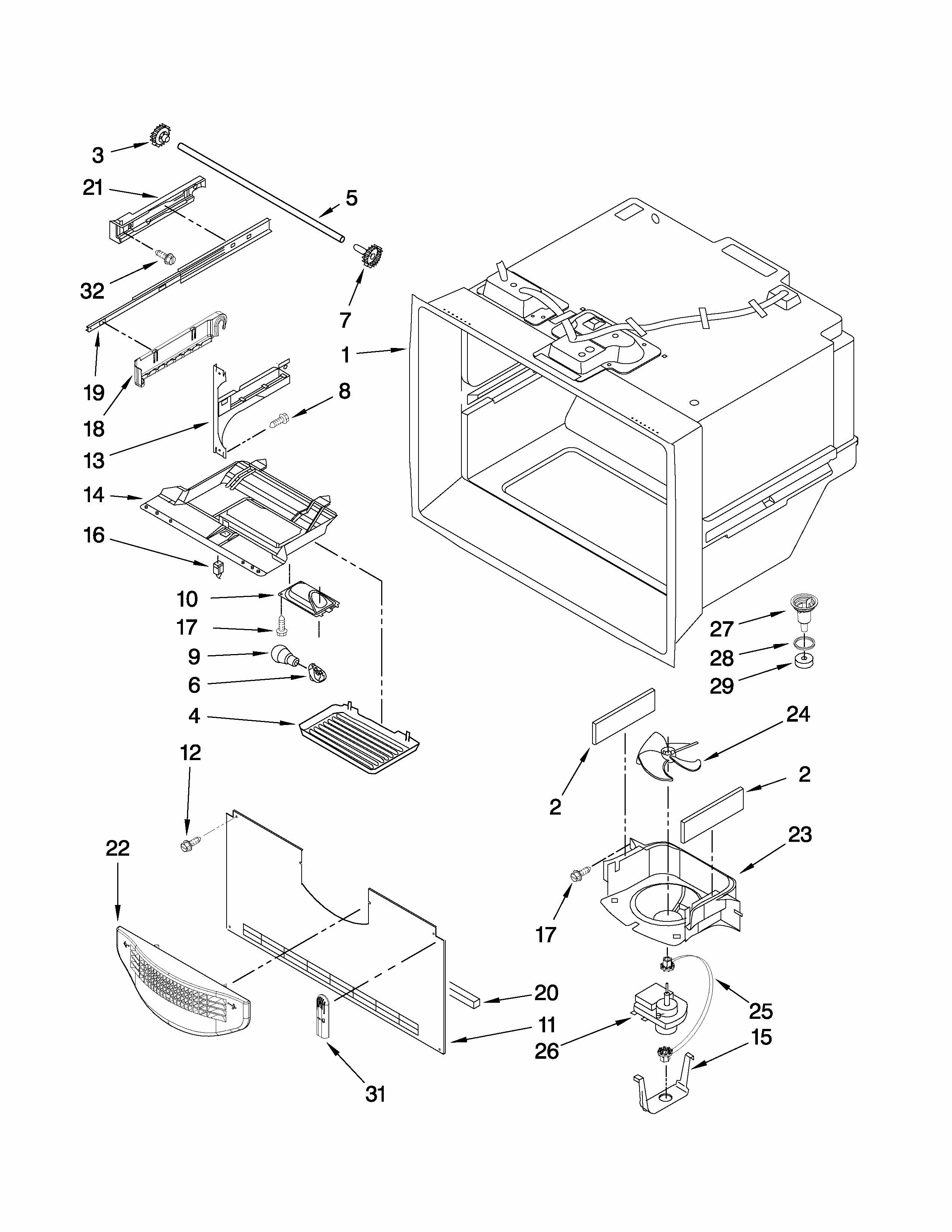 Freezer Liner Parts Diagram and Parts List for GB2026LEKS4  Amana Refrigerator