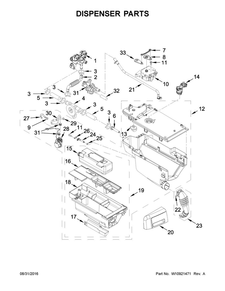 Dispenser Parts Diagram and Parts List for MHW8150EC0  Maytag Washer