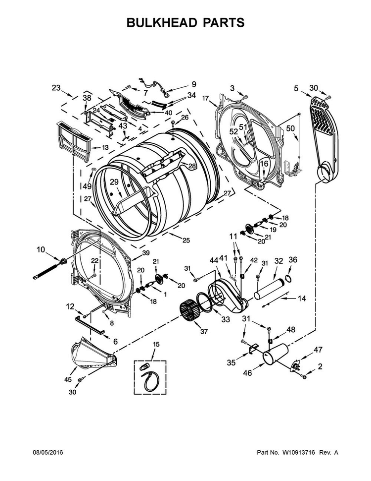 Bulkhead Parts Diagram and Parts List for 7MMGDB855EC2  Maytag Dryer