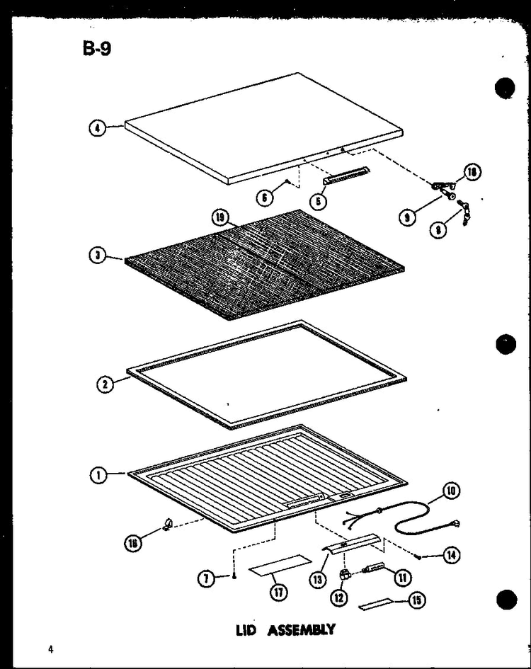 Lid Assembly Diagram and Parts List for C15B-1 P73980-19W Amana Freezer