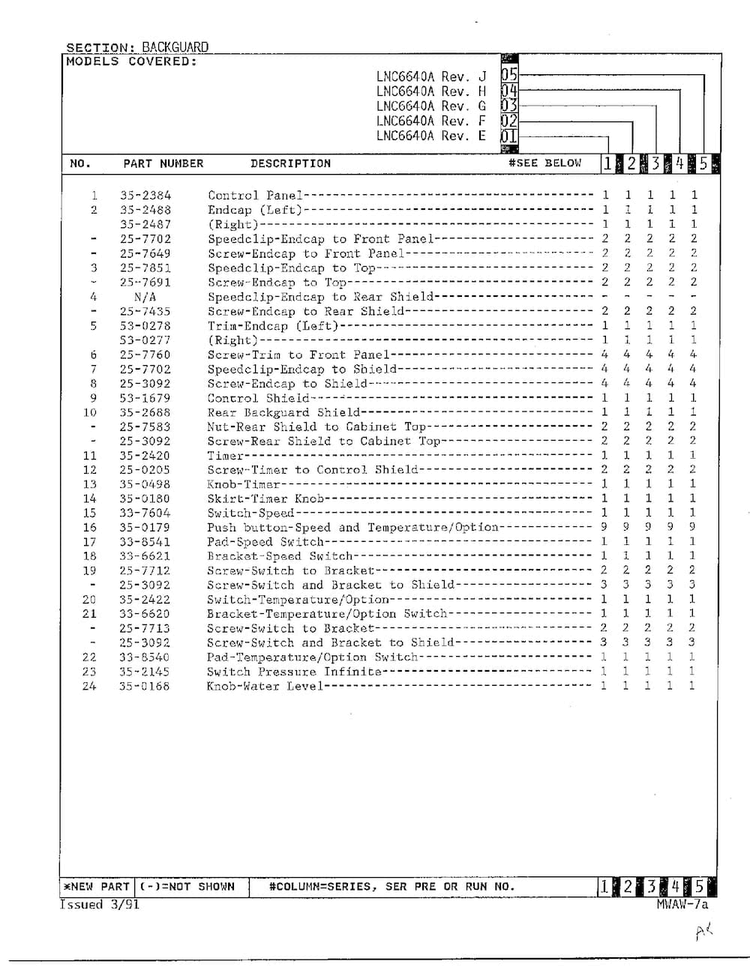 Backguard Page 3 Diagram and Parts List for 6640A  Norge Washer