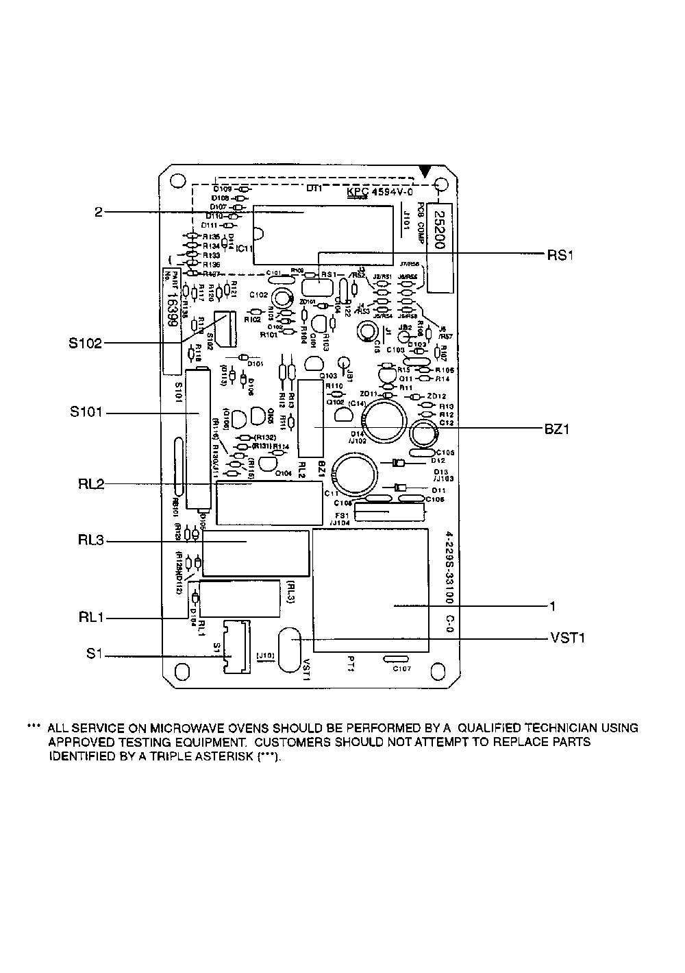 Power/Control Circuit #163999 Diagram and Parts List for 56569421890  Kenmore Microwave
