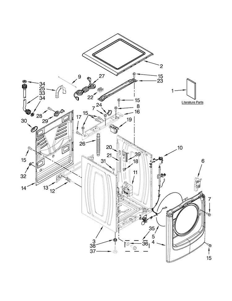 Top And Cabinet Parts Diagram and Parts List for MHW9000YR0  Maytag Washer