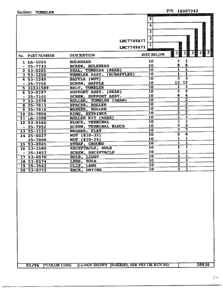 Tumbler Page 2 Diagram and Parts List for 7749A71  Norge Dryer