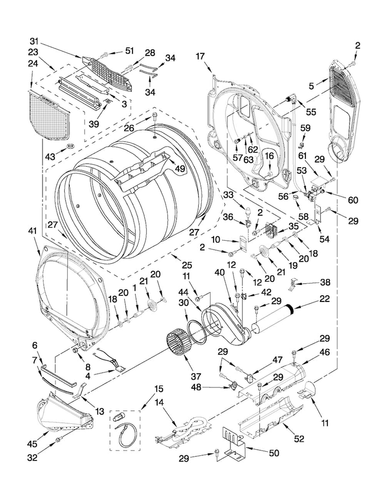 Bulkhead Parts Diagram and Parts List for MEDE301YG0  Maytag Dryer