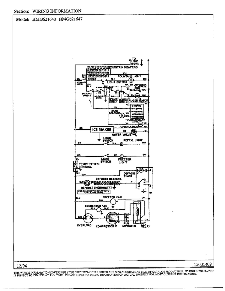 Wiring Information Diagram and Parts List for 621640  Admiral Refrigerator