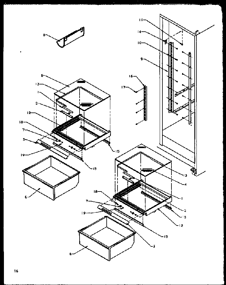 Refrigerator Shelving And Drawers Diagram and Parts List for SXD20NPW-P1162505WW  Amana Refrigerator