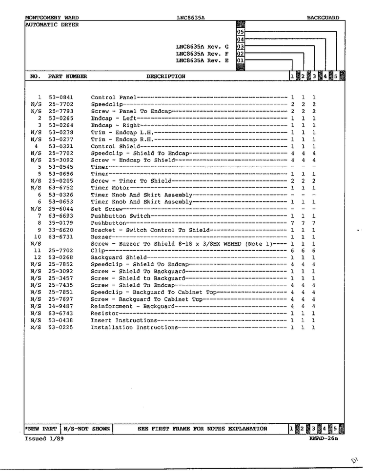 Automatic Dryer-backguard Page 2 Diagram and Parts List for 8635A  Norge Dryer