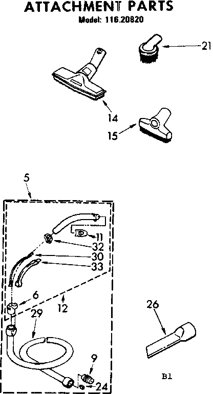 Attachment Parts Diagram and Parts List for 11620820  Kenmore Canister Vacuum