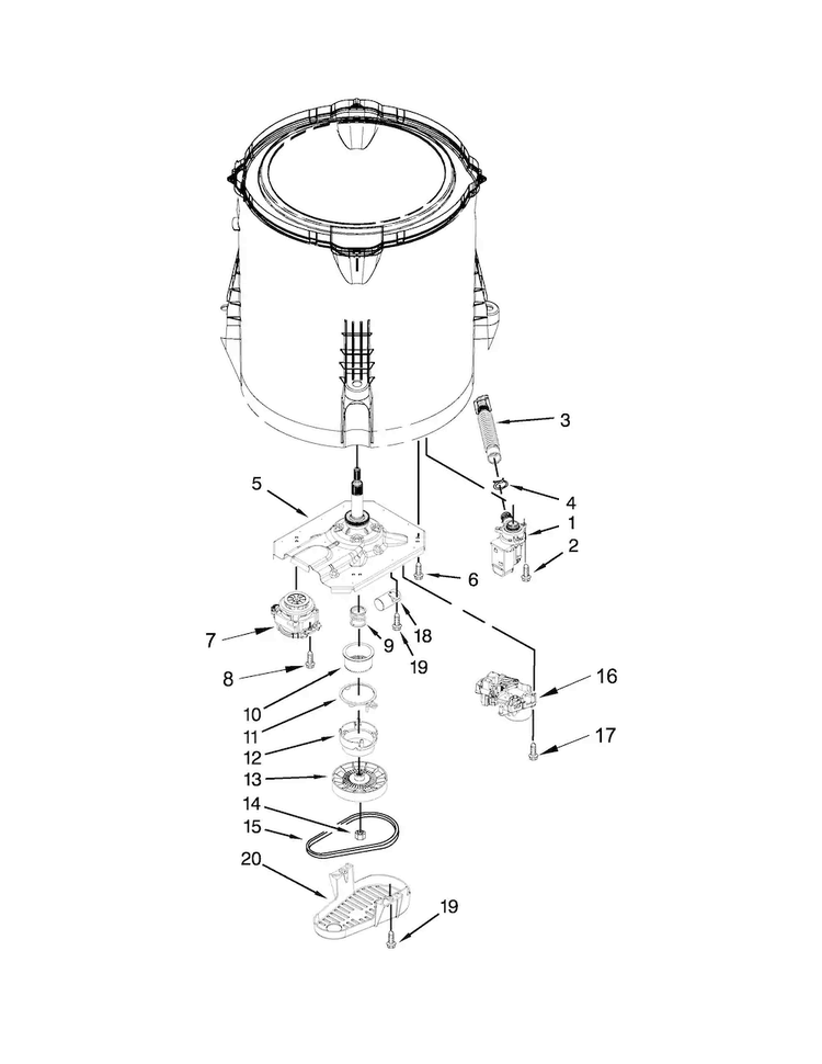 Gearcase, Motor And Pump Parts Diagram and Parts List for NTW4611BQ0  Amana Washer