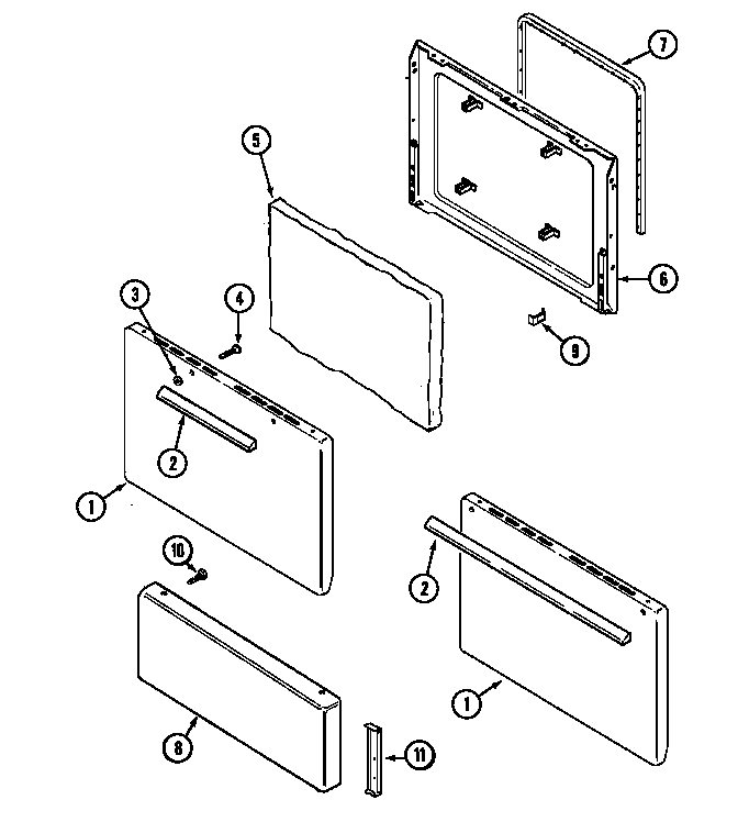 Door/drawer Diagram and Parts List for GER1100AAH  Maytag Range