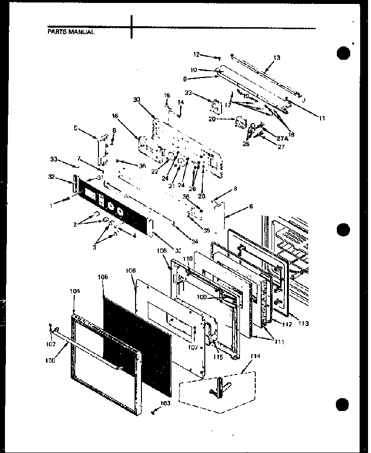 Door And Controls Diagram and Parts List for AO-24AT-P85010-1S  Amana Wall Oven