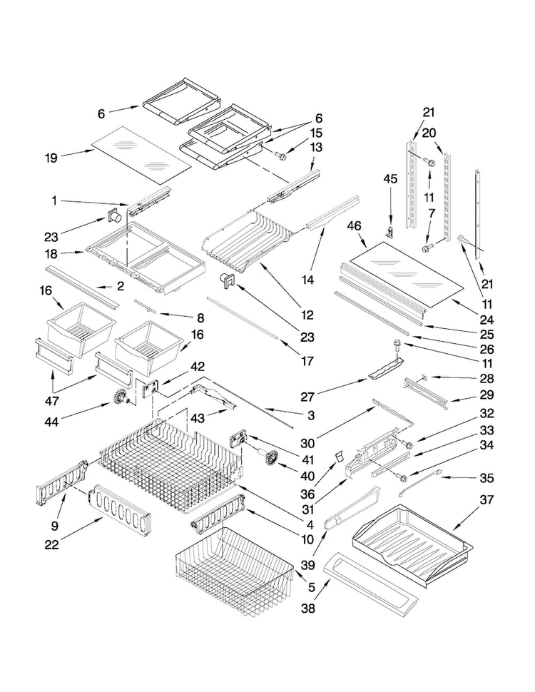 Shelf Parts Diagram and Parts List for MFF2258VEM6  Maytag Refrigerator