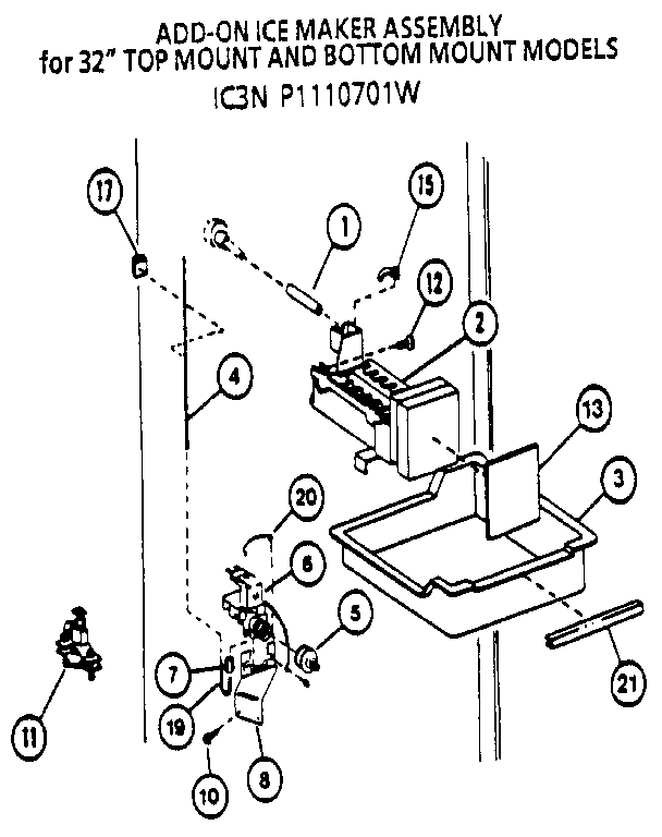Icemaker  Add On Diagram and Parts List for 85978-P1117004W  Amana Refrigerator
