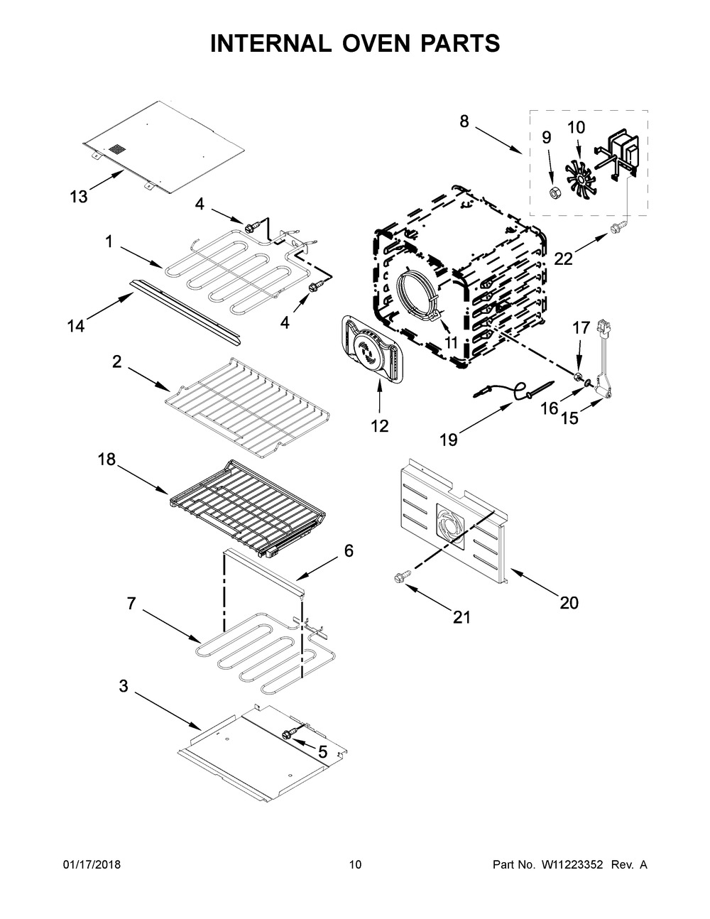 Internal Oven Parts Diagram and Parts List for JJW2827DB02  Maytag Wall Oven