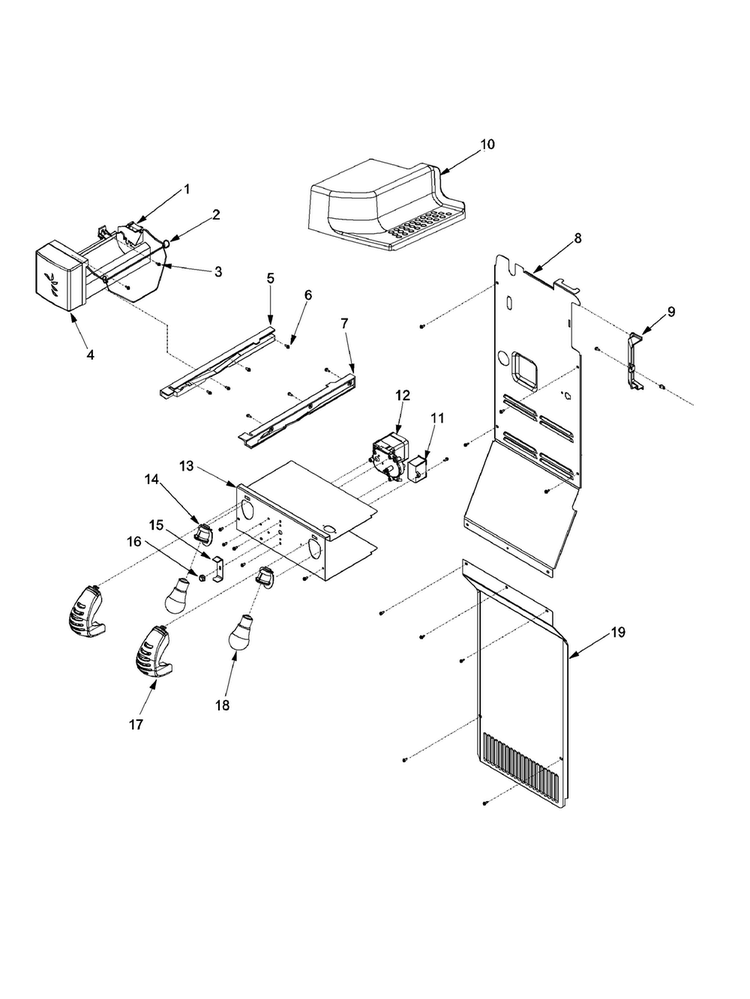 Lights And Ice Maker Diagram and Parts List for ARS8265BB-PARS8265BB01  Amana Refrigerator