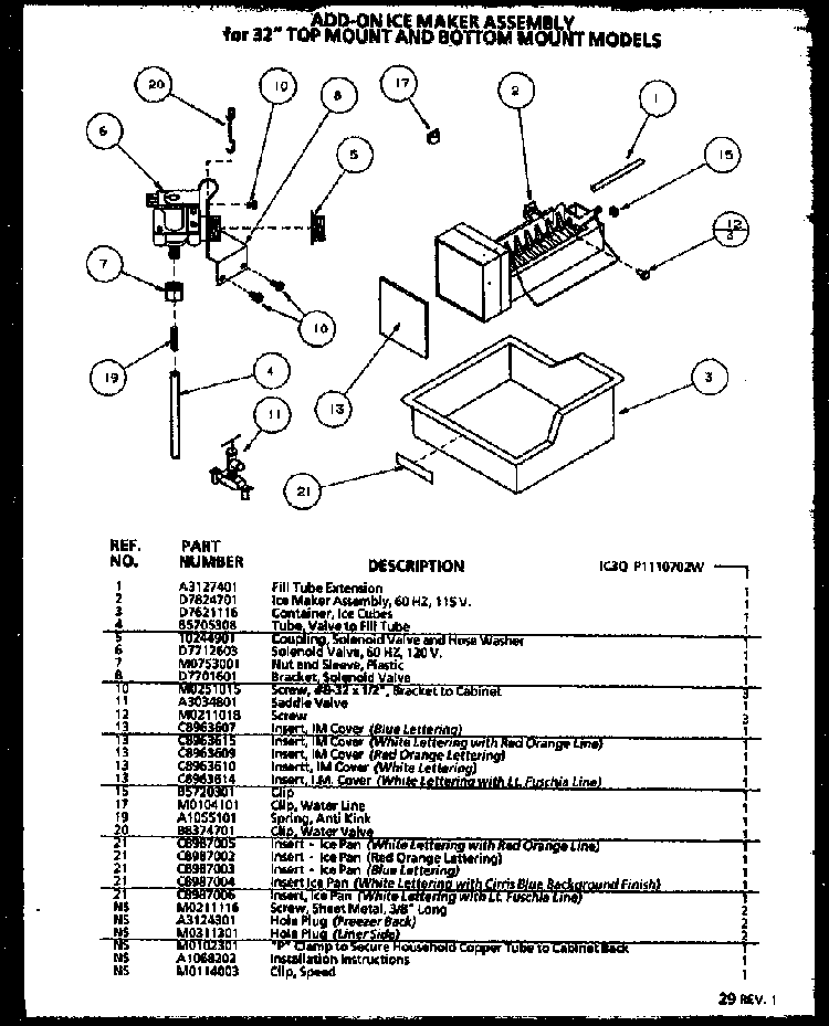 Icemaker Diagram and Parts List for 85161W-P1117111WW  Amana Refrigerator