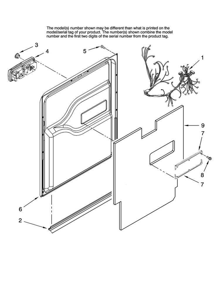 Door And Latch Parts Diagram and Parts List for JDB1255AWB1  Jenn-Air Dishwasher