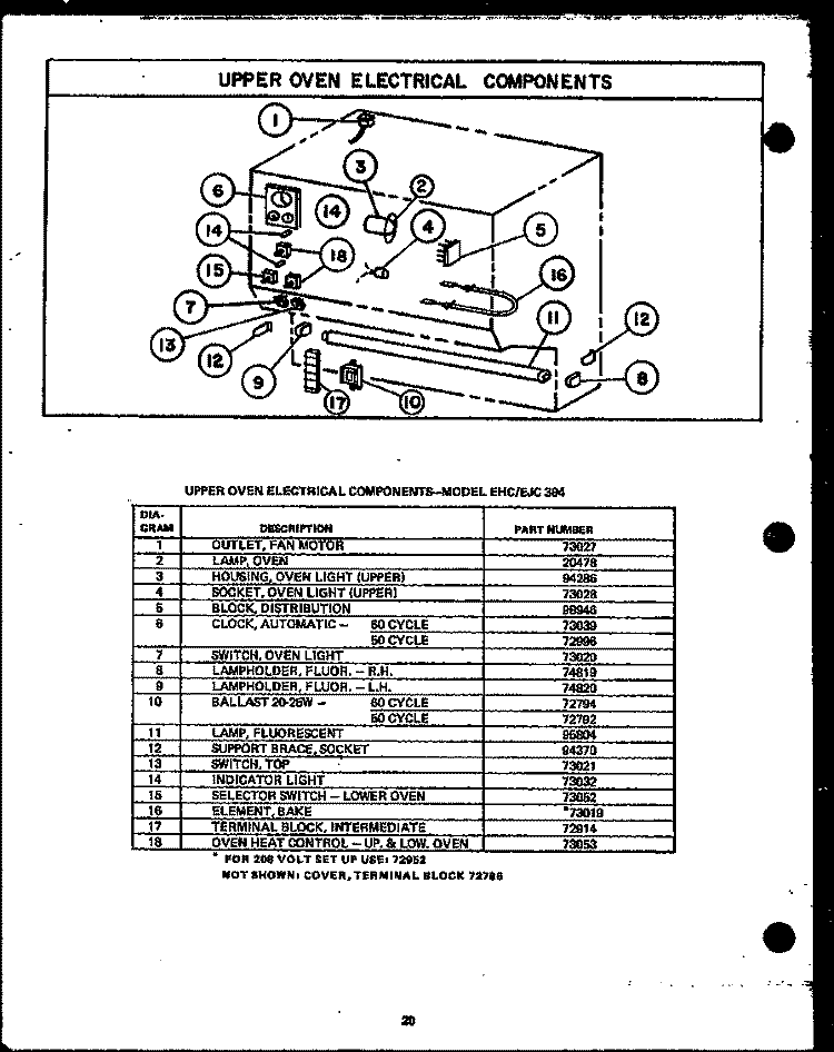 UPPER OVEN ELECTRICAL COMPONENTS Diagram and Parts List for EHC394  Caloric Range