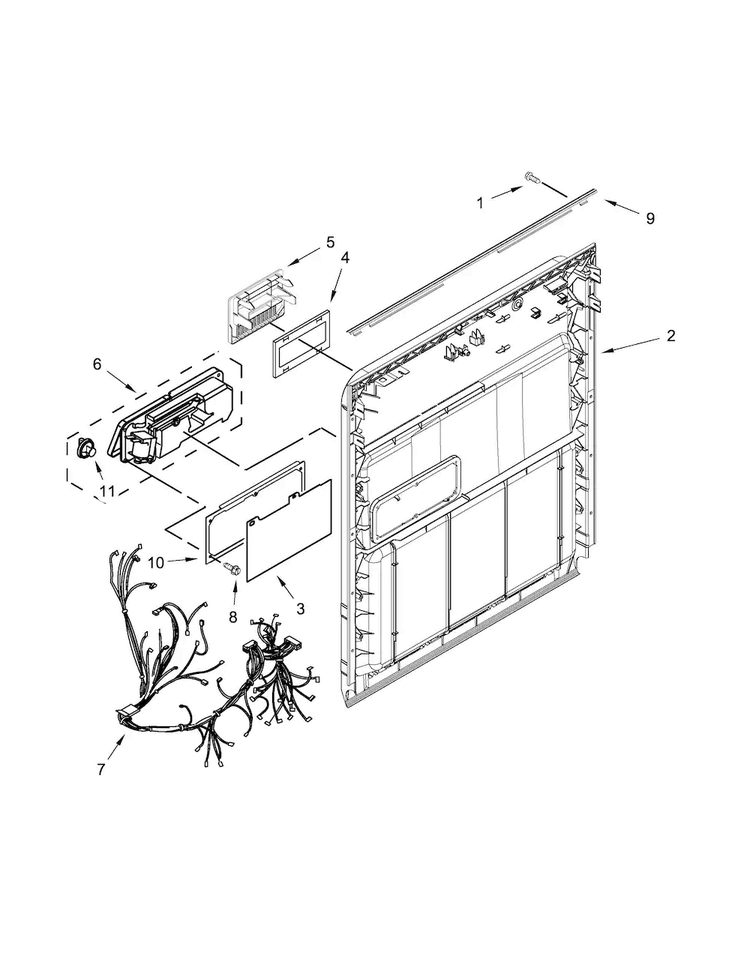 Inner Door Parts Diagram and Parts List for ADB1100AWS2  Amana Dishwasher