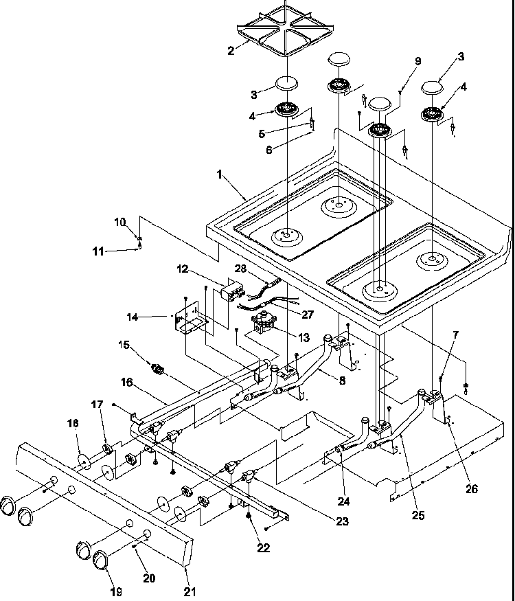 Main Top Diagram and Parts List for ARG7202E-P1143378NE  Amana Range