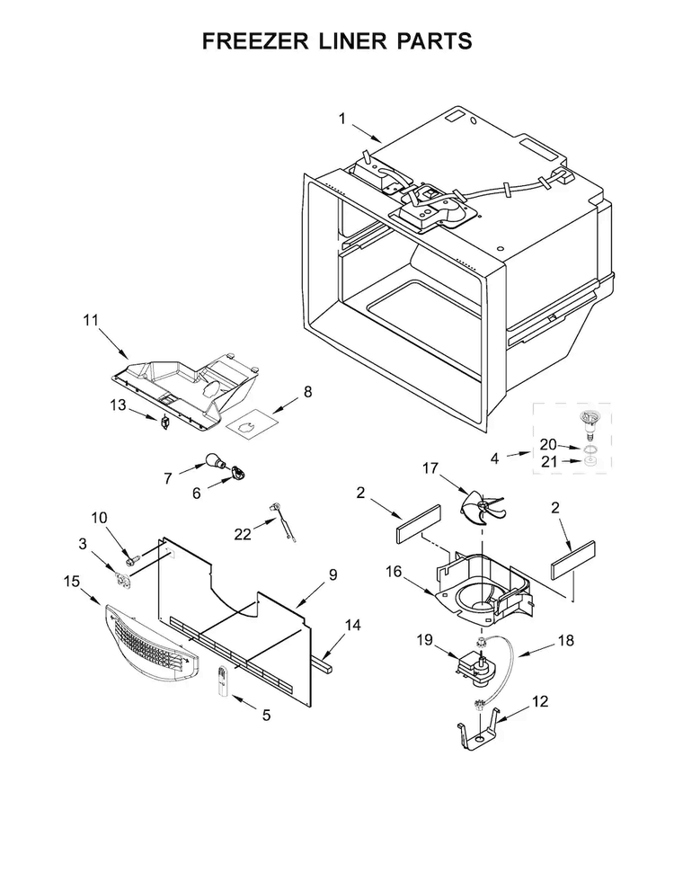 Freezer Liner Parts Diagram and Parts List for ABB1921BRM00  Amana Refrigerator