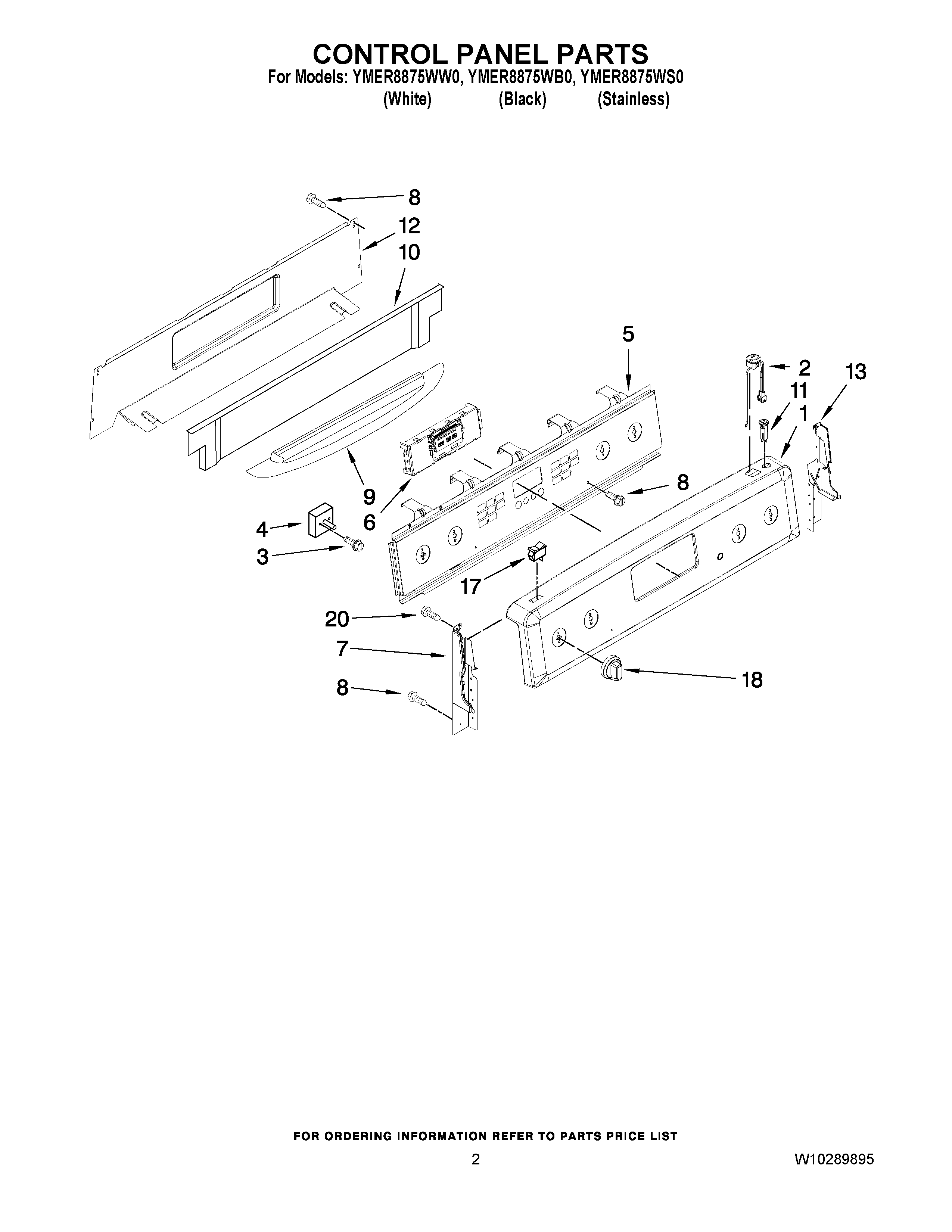 02 - CONTROL PANEL PARTS Diagram and Parts List for YMER8875WS0  Maytag Range