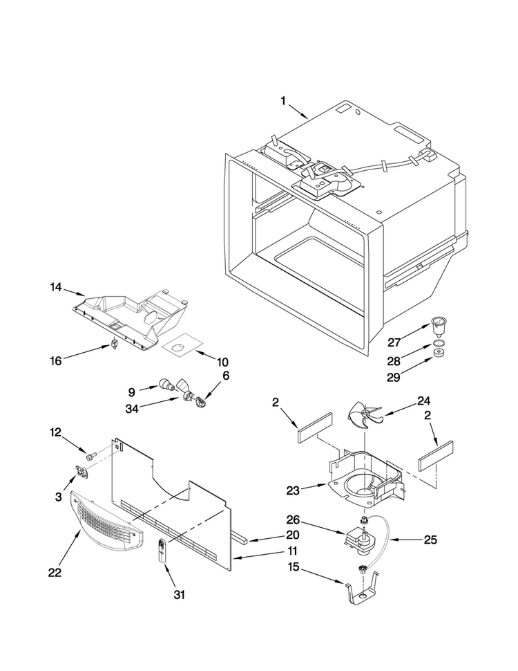 Freezer Liner Parts Diagram and Parts List for AB2225PEKS7  Amana Refrigerator