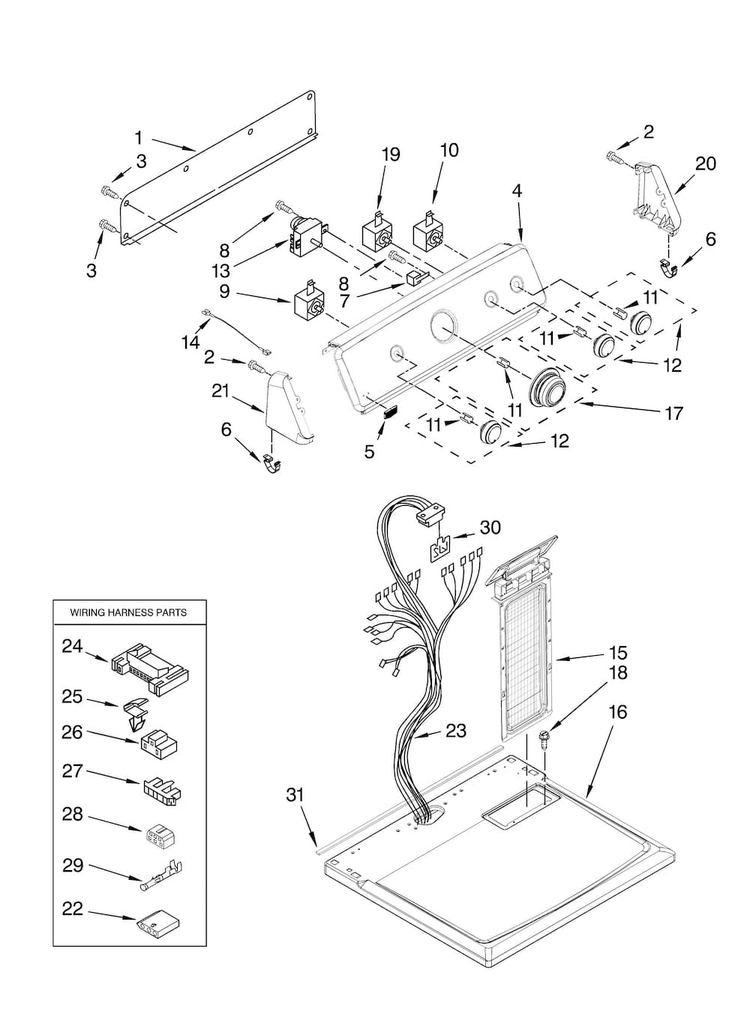 Top And Console Parts Diagram and Parts List for MEDC500VW0  Maytag Dryer