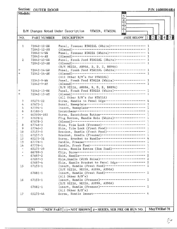 Outer Door Page 2 Diagram and Parts List for 22752  Maytag Refrigerator