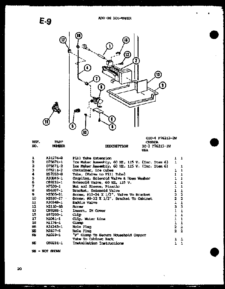 Add On Ice-maker Diagram and Parts List for TC18G-P76512-5W  Amana Refrigerator