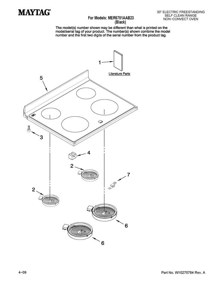 Cooktop Parts Diagram and Parts List for MER6751AAB23  Maytag Range