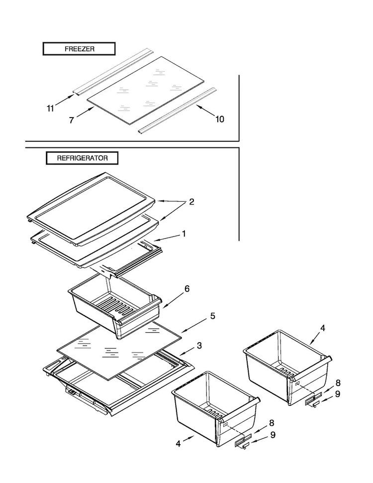 Shelf Parts Diagram and Parts List for A8RXNGFXD01  Amana Refrigerator