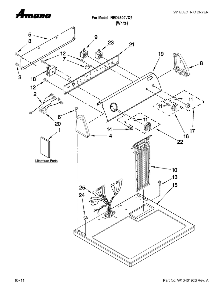 Top And Console Parts Diagram and Parts List for NED4500VQ2  Amana Dryer