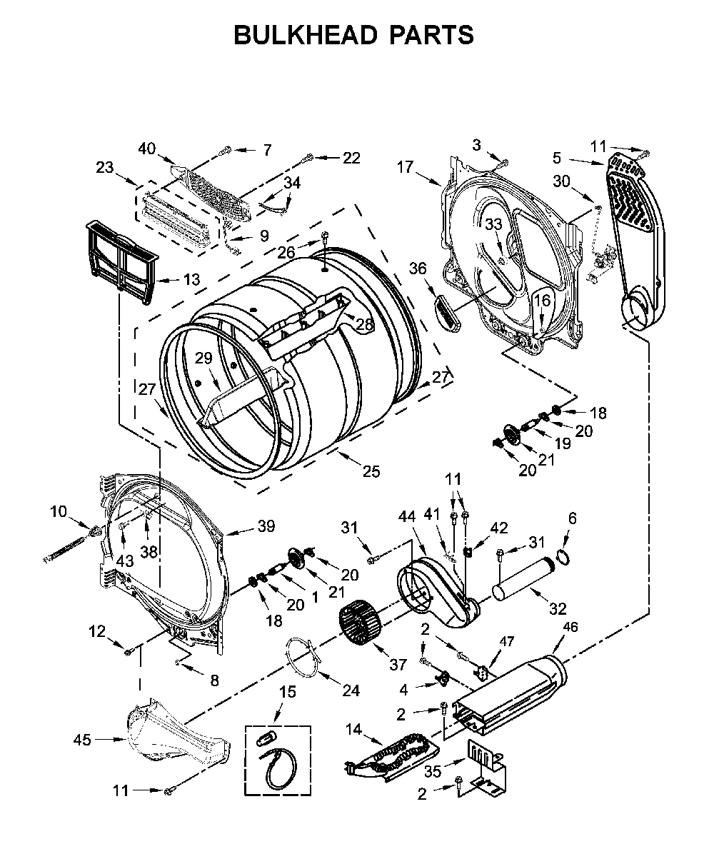 Bulkhead parts Diagram and Parts List for MEDB955FC2  Maytag Dryer