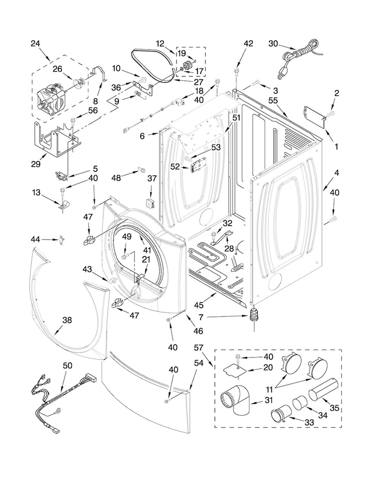 Cabinet Parts Diagram and Parts List for MGDE300VW1  Maytag Dryer