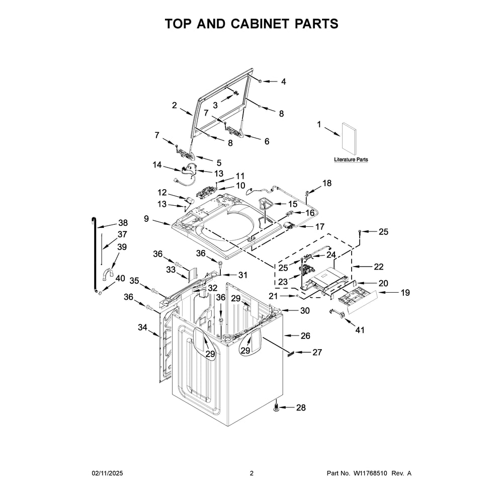 Top And Cabinet Parts Diagram and Parts List for MVW6500MBK1  Maytag Washer