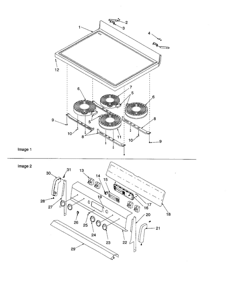 Main Top And Backguard Diagram and Parts List for ART6002W-P1143652NW  Amana Range